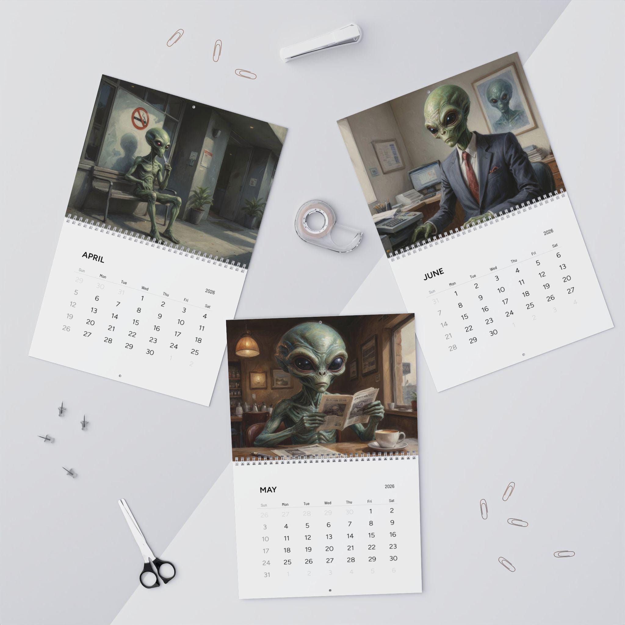Funny Alien 2026 Wall Calendar Planner, Fun Sci-fi UFO Lover Home Decor ...