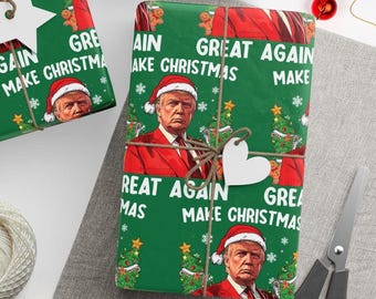Novelty Donald Trump Christmas Wrapping Paper Great Again, Funny MAGA Gift Wrap, Fun Quirky Gag Holiday Wrap Roll for Birthday Xmas Present