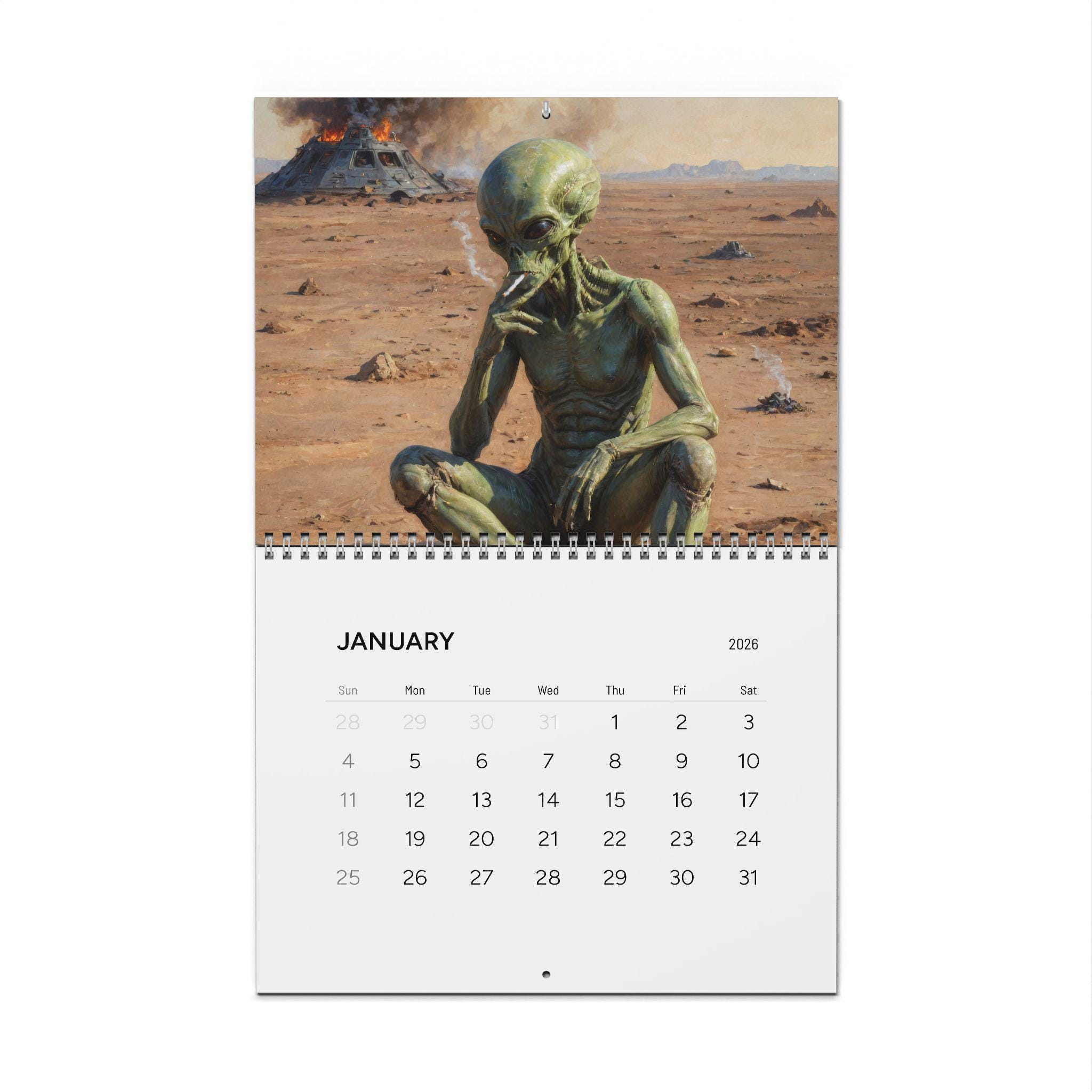 Funny Alien 2026 Wall Calendar Planner, Fun Sci-fi UFO Lover Home Decor ...