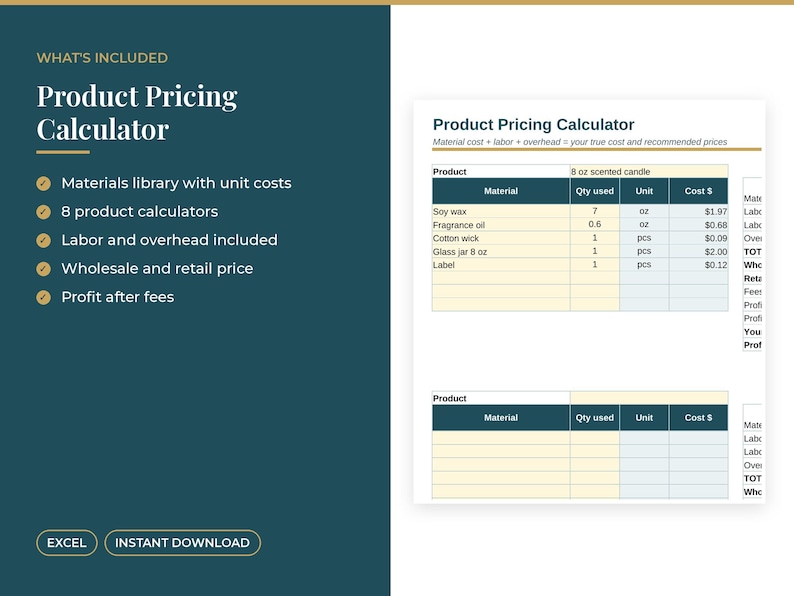 Price Pack Layout Pricing Calculator Spreadsheet | Handmade Product Pricing Excel | Cost ...
