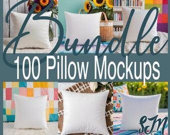 100 Pillow Mockup Bundle | Cushion Mock Up | Blank Pillow Square | AI Stock Photo | Throw Pillow Template | POD Home Interior Decor | Boho