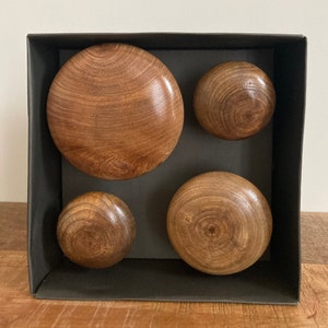 Dark Mango wood coat hooks - set of 4. 10cm, 8cm and 6cm diameters