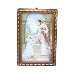 Small antique gilded frame Jesus distributes the Holy Communion french Religious Catholic european find France religious authentic wall art