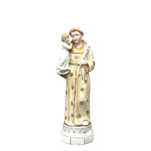 Christian french antique statue of Saint Anthony Infant Jesus 12.99&quot; 33cm religious bisque porcelan piece unique home decor collectible gift