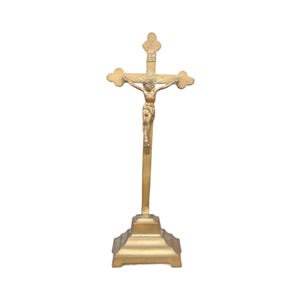 Antique french brass crucifix 10&quot; Timeless Symbol of Faith History Perfect for Collectors Vintage home Decor Enthusiasts house altar relic