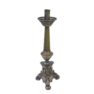 Antique brass church candlestick Saints religious catholic gift present eye-catcher unique heirloom one of a kind candelabra 12.60 inch 32cm