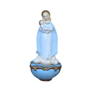 Beautiful vintage biscuit Holy Water font Virgin Mary with the Infant Jesus religious home decor unique gift perfect for interior present