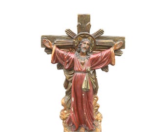 Estatua antigua de Jesús, Cristo Sagrado Corazón, 52 cm (20,47"), Resurrección, Crucifixión, Decoración cristiana espiritual para el hogar, Regalo católico