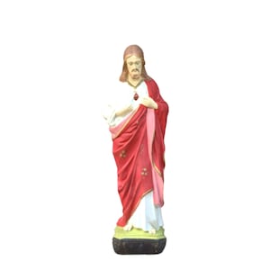 Antique XL french statue Jesus Sacred Heart 45 cm 14.72&quot; church Christian immaculate heart present home deco sculpture figurine pièce unique