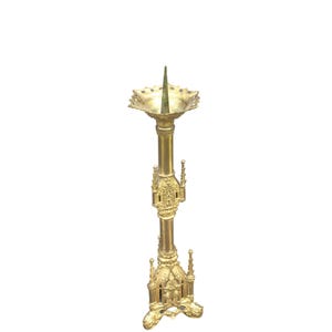 Antique 26&quot; church altar candlestick Neo Gothic French brass religious catholic gift unique home decor present candelabra candle holder OOAK