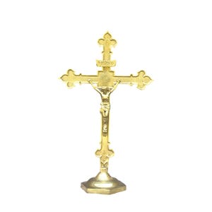 Antique Fleur-de-Lys Crucifix in brass 14&quot; Timeless Symbol of Faith History Perfect for Collectors Vintage Décor Enthusiasts home deco altar