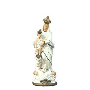 Antique chalk statue Mary Notre Dame des Victoires victory Madonna angels cherubs putti shabby chic Catholic Christianity home decor