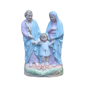 Antique french Holy Family Mary Jesus Joseph statue christian religious bisque 8.86 inch 22,5cm piece unique hand painted collectible gift