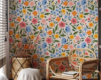Spring Wildflowers Floral Wallpaper, Cute Little Flowers Wallpaper Peel and Stick Removable Wall Mural
