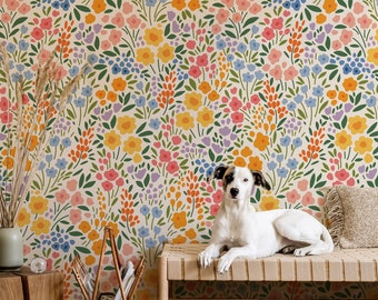 Bright Colorful Floral Wallpaper, Little Flowers Wallpaper Peel and Stick Removable Wall Mural