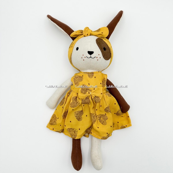 Easter gift for kids- Handmade gift ideas - Linen puppy plushy toys - Heirloom rag doll