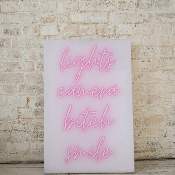 Lights Camera Bitch Smile Taylor Swift Digital Art, TTPD Wall Art, Tortured Poet's Department Room Decor, TS Poster, Neon Pink