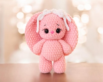 Conejito de peluche rosa de ganchillo / Conejito amigurumi hecho a mano, regalo de conejo de peluche suave para bebé, niño pequeño, niña, decoración de guardería