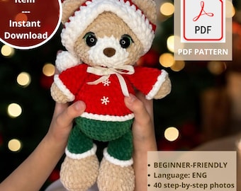 Crochet Teddy Bear in Pajamas Pattern | Amigurumi Sleepy Toy (PDF Pattern)