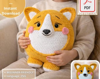 Modèle d'oreiller au crochet Corgi - Peluche adaptée aux débutants (téléchargement numérique)