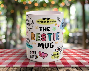 THE BESTIE MUG, Mug Meilleur ami, Tasse colorée pour le meilleur thé, Cadeau pour meilleur ami, Cadeau pour sœur, Cadeau pour amie, Cadeau d'anniversaire, Mug cadeau