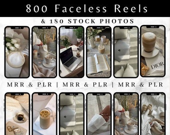 800 Faceless Reels and 180 Stock Photos Bundle, Light Aesthetic, Faceless Digital Marketing Reels, resell rights, mrr, plr