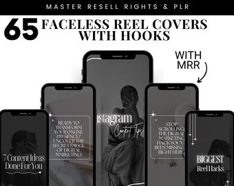65 Faceless Reels Covers With Hooks, With Private Resell Rights, Done For You, Instagram & tik tok, Resell As Your Own, PLR