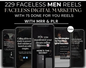 229 bobines pour hommes sans visage, esthétique sombre avec contenu fait pour vous, bobines de marketing numérique sans visage, droits de revente, mrr, plr,
