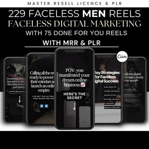 229 Faceless Men Reels Dark Aesthetic With Done For You Content, Faceless Digital Marketing Reels, resell rights, mrr, plr,