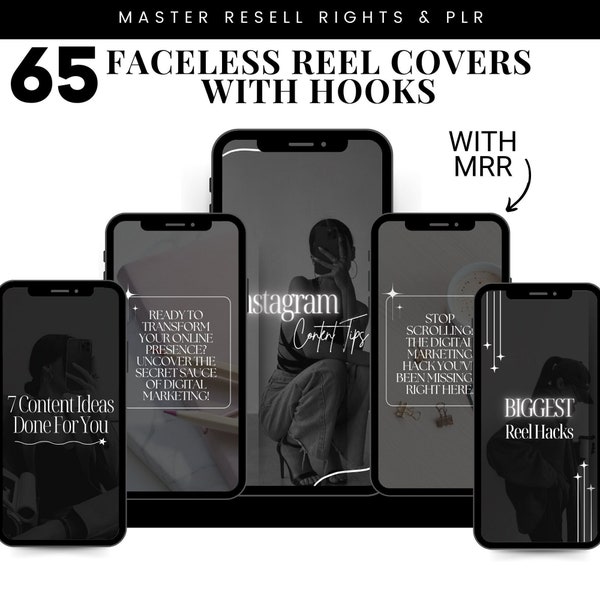 65 Faceless Reels Covers With Hooks, With Private Resell Rights, Done For You, Instagram & tik tok, Resell As Your Own, PLR