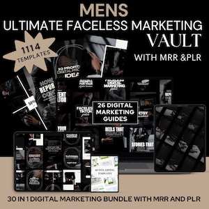 MEN'S 究極のデジタルマーケティングバンドル（MRR付き）、30種類のDone For You製品、Faceless Men Instagram Reels、デジタルマーケティング、