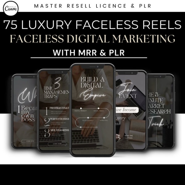 75 Luxury Faceless Reels With Added Content, Dark Aesthetic, Faceless Digital Marketing Reels, resell rights, mrr,