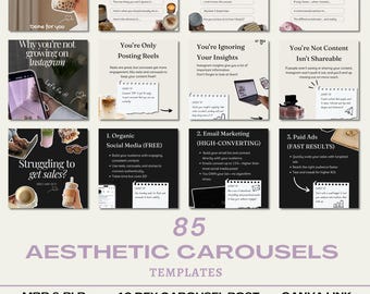 85 Aesthetic Instagram Carousel Templates – Business Growth & Social Media Marketing | MRR PLR | TikTok Carousel Template |Threads Marketing