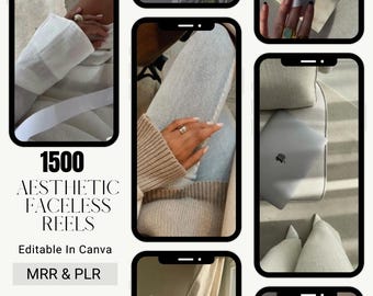 1500 Faceless  Aesthetic Reels, Instagram Reels, Faceless Digital Marketing Videos, Master Resell Rights, MRR/PLR, Canva
