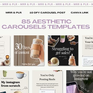 85 ästhetische Instagram Karussell-Vorlagen - Geschäftswachstum & Social Media Marketing | MRR PLR | TikTok Karussell Template |Fäden Marketing