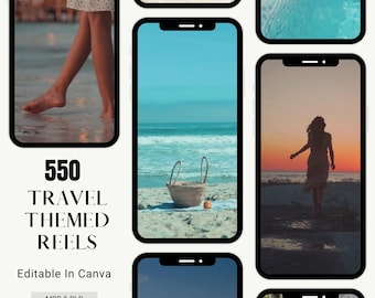 550 Travel Reels, Faceless Marketing, MRR PLR (Canva Editable)