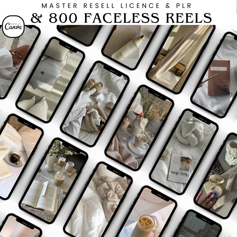 May include: A collection of 800 aesthetic phone screen images, perfect for creating engaging social media content. The images feature a minimalist aesthetic with neutral colors and cozy vibes.