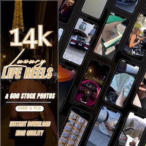 14.000 Luxus-Lifestyle-Reels, Instagram-Reels, Faceless Digital Marketing Videos, Master Resell Right, MRR/PLR, Canva