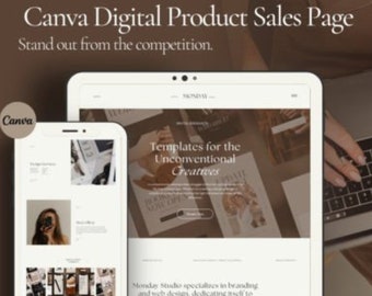 Canva one-page website for Digital Products with MRR/PLR, Canva website, resell and rebrand