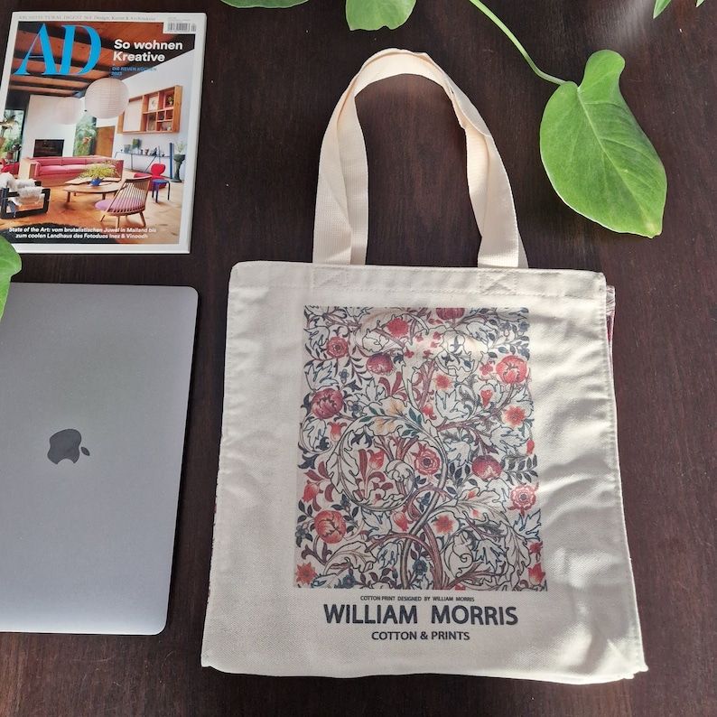 Ästhetische Tote bag Kunst Jutebeutel William Morris Einkaufstasche mit Reißverschluss Bild 2