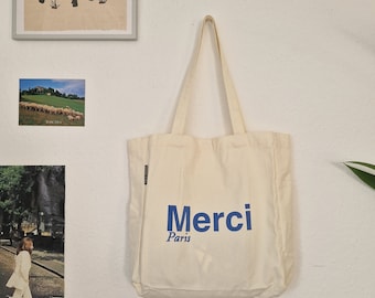 Aesthetic Tote Bag Paris Bookshop sac en jute avec poche intérieure