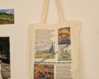 Kunst Tote Bag aesthetic Van Gogh Jutebeutel mit Reißverschluss und Innentasche