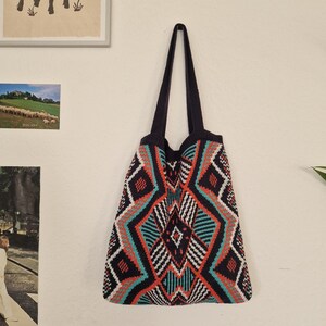 Sac fourre-tout tricoté sac en jute esthétique, style sud-américain