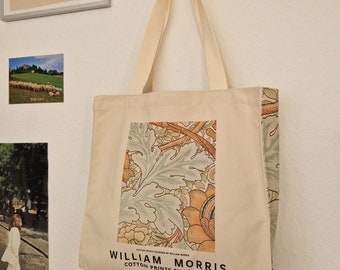 Aesthetic Tote Bag Kunst William Morris Jutebeutel mit Innentasche und Reißverschluss