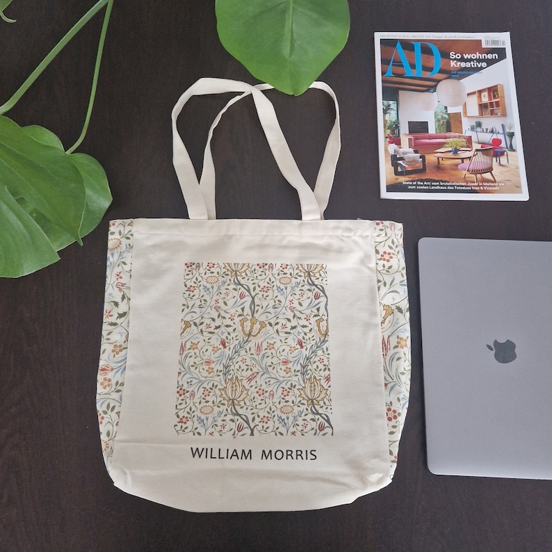 Aesthetic Tote Bag Kunst William Morris Jutebeutel mit Innentasche und Reißverschluss Bild 2