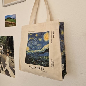 Aesthetic Van Gogh tote bag art jute bag with zipper