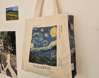 Borsa tote estetica Van Gogh in iuta artistica con cerniera