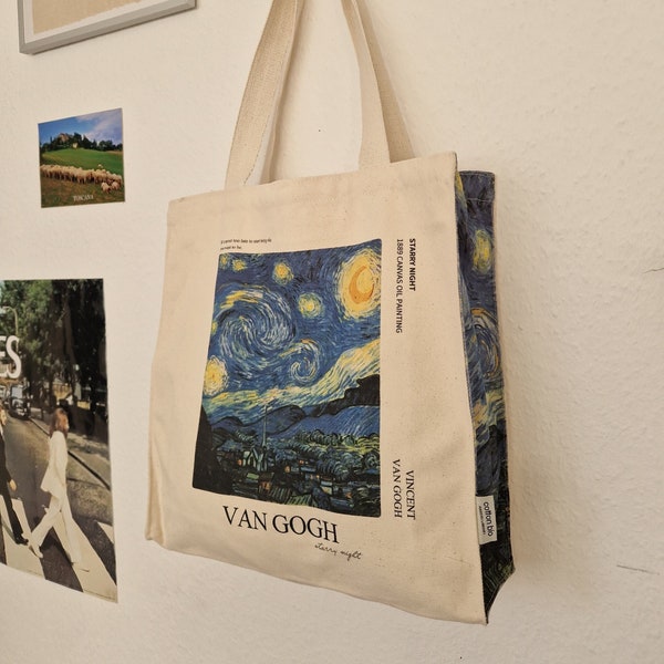 Sac fourre-tout esthétique Van Gogh sac en jute d’art avec fermeture éclair