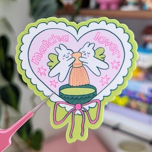 Matcha Lover Sticker - Matcha sticker, Heart sticker, I Love Matcha, Cute stationery, Kawaii, Cute sticker, Bunny sticker, Green sticker