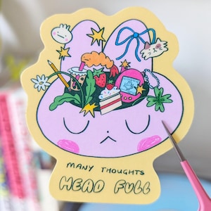 Many Thoughts, Head Full Sticker - Trinket sticker, Cute stationery, Kawaii, Cute sticker, Tamagotchi, Shrimp, Dumpling, Bunny sticker
